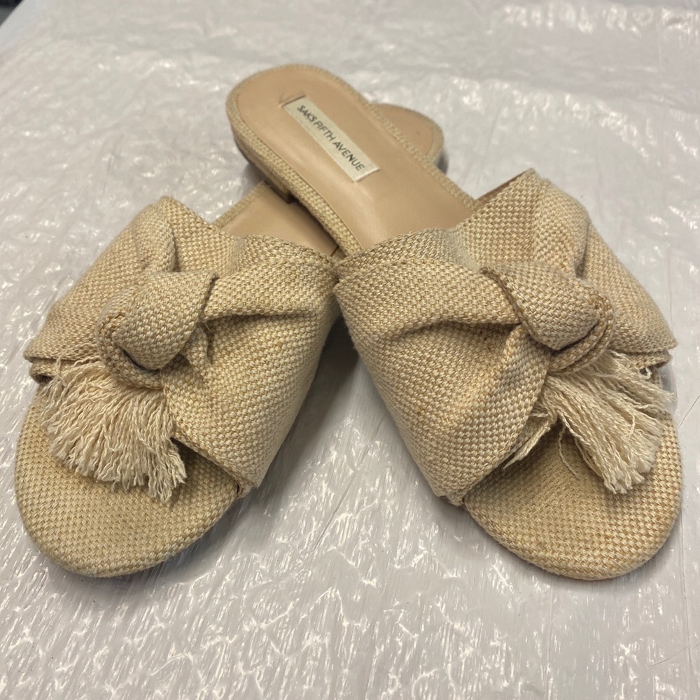 Saks Fifth Ave - Natural Beige Knot Slide Sandals | Size 7.5
